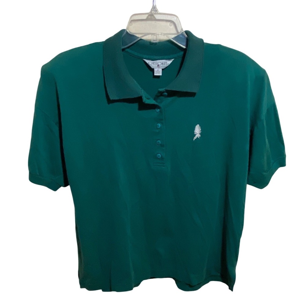 Vintage Cherokee Polo Shirt Mens Medium Green Short Sleeve Made in‎ USA Logo